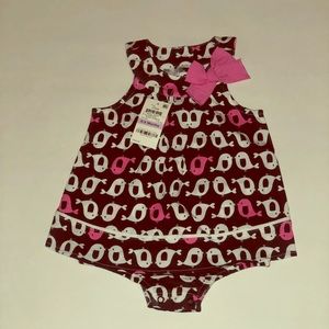black onesie w/white & pink chick print & pink bow